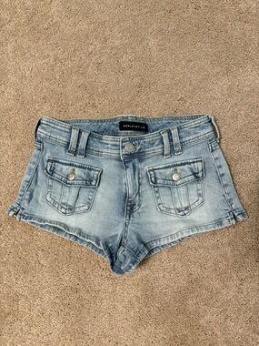 Aeropostale Light Blue Denim Vintage Low Rise Shorty with Front Flap Pockets